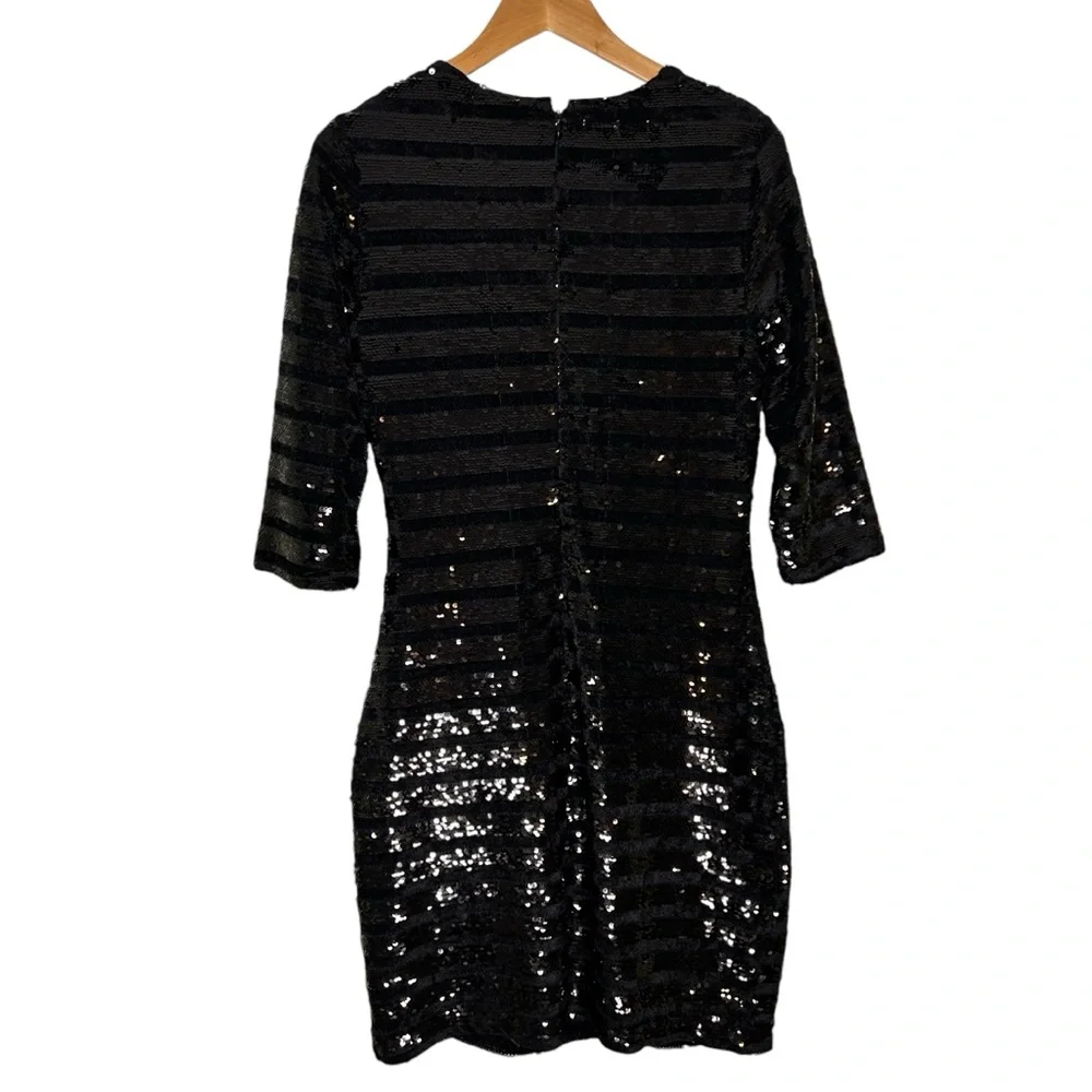 INC Sequin Sheath Dress Size MEDIUM Petite Glitz Black 3/4 Party Holiday NWT